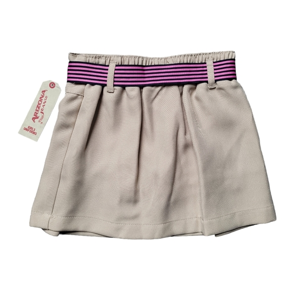Girls A-Line Pleated Khaki Scooter Skirt Skort Uniform Striped Ribbon Belt Size - Picture 3 of 6